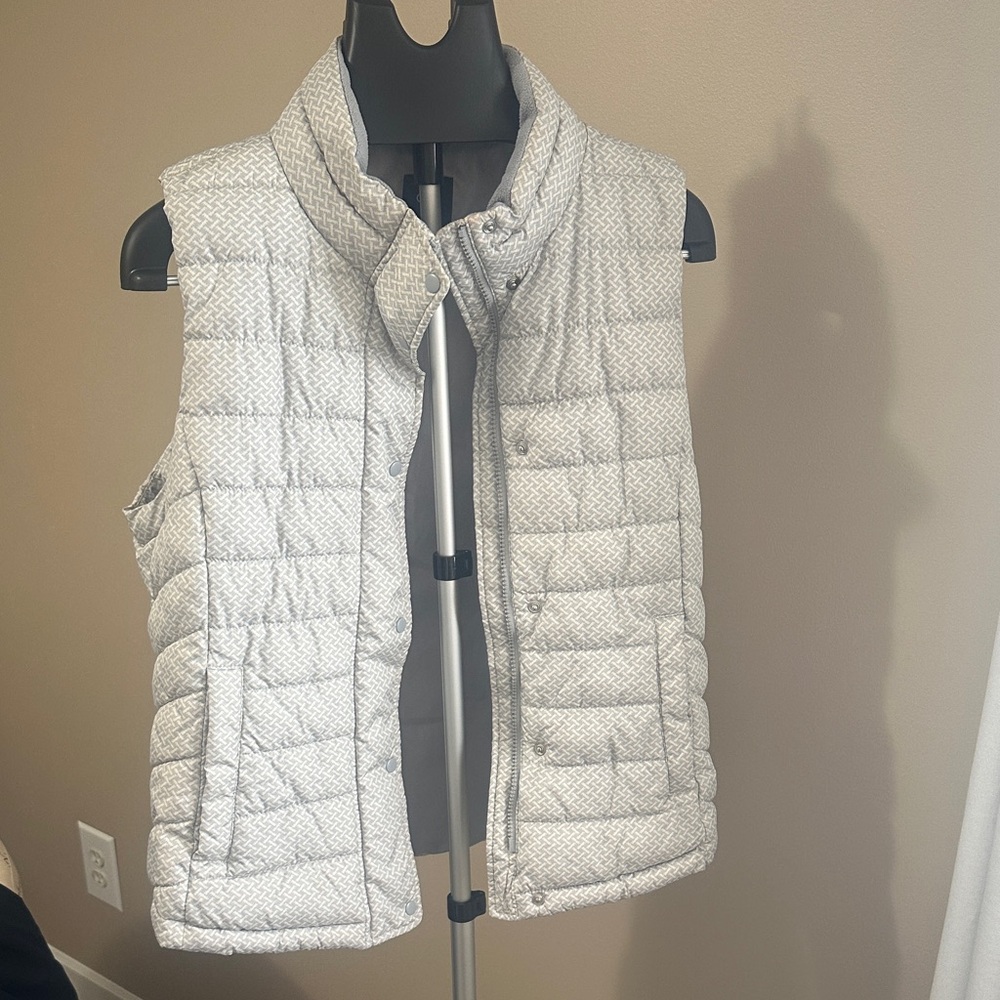 GAP Light Gray Quilted Puffer Vest with Stand Collar